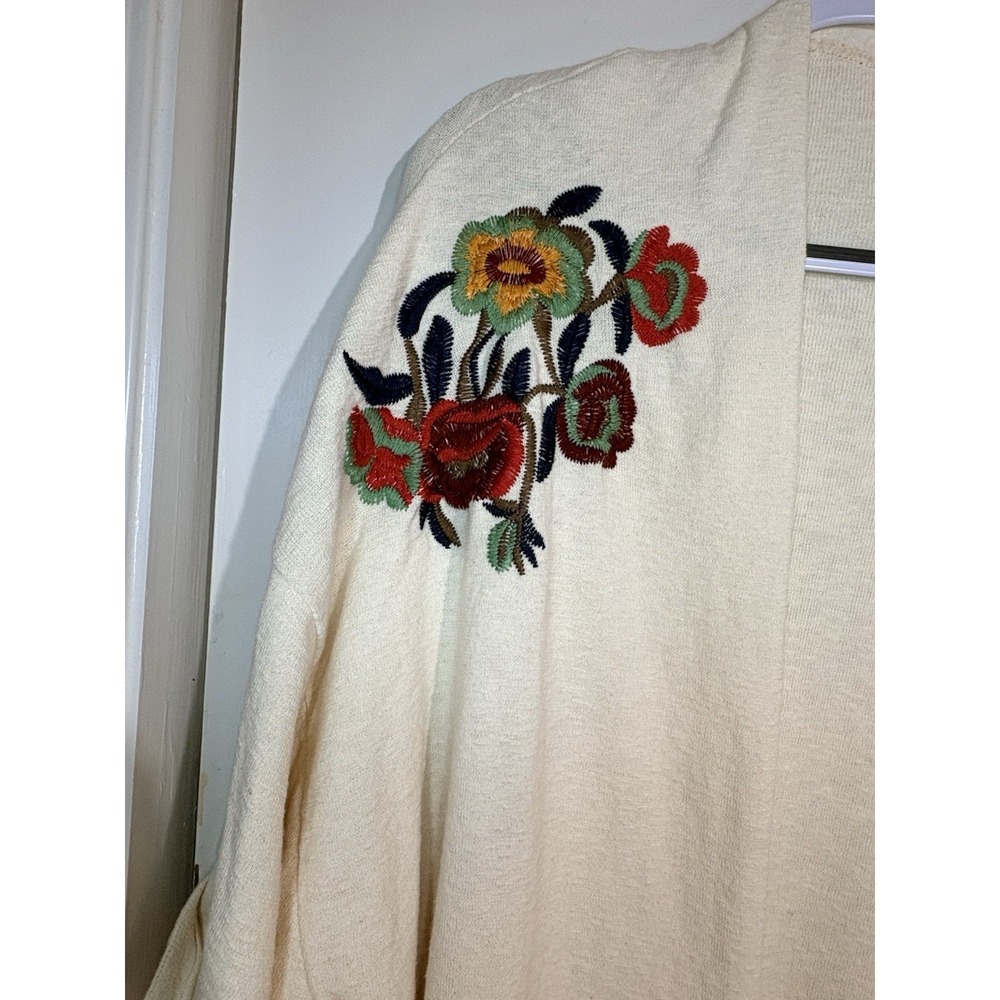 ZARA EMBROIDERED KIMONO Floral Ivory Cardigan M BOHO Chic Grandmacore Cottagecor - Picture 7 of 11